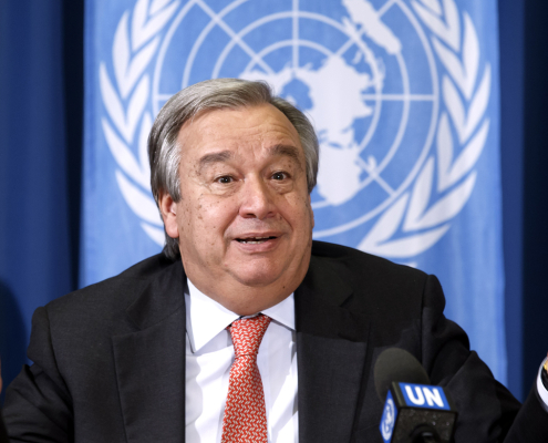 epa05571702 A file picture made available on 05 October 2016 shows United Nations High Commissioner for Refugees (UNHCR) Antonio Manuel de Oliveira Guterres informs the media about the Launch of UNHCR's global Statelessness campaign during a press conference at the European headquarters of the United Nations in Geneva, Switzerland, 903 November 2014. According to reports, Guterres is set to be confirmed as new UN Secretary General by a formal vote of the UN Security Council on 06 Ovctober 2016. EPA/SALVATORE DI NOLFI